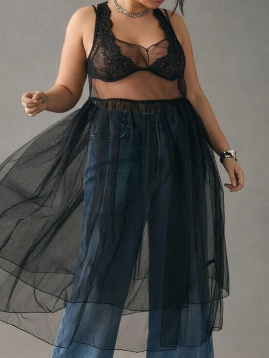 Anthropologie Dresses & Skirts - Anthropologie Black Sheer Slip Tulle Midi Dress
